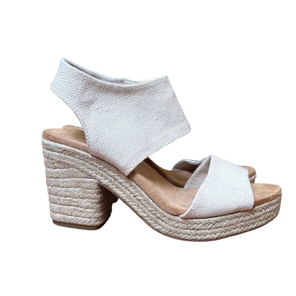 TOMS Majorca Platform Sandal Women Cream Espadrille Block Heel SIZE 8.5‎
